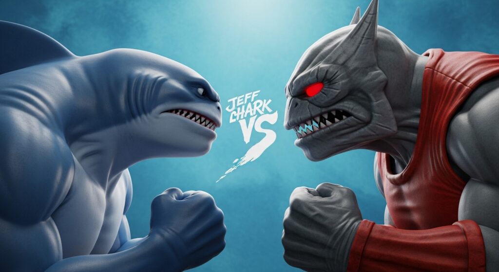 Jeff the Land Shark vs. Lockjaw fan art illustration.