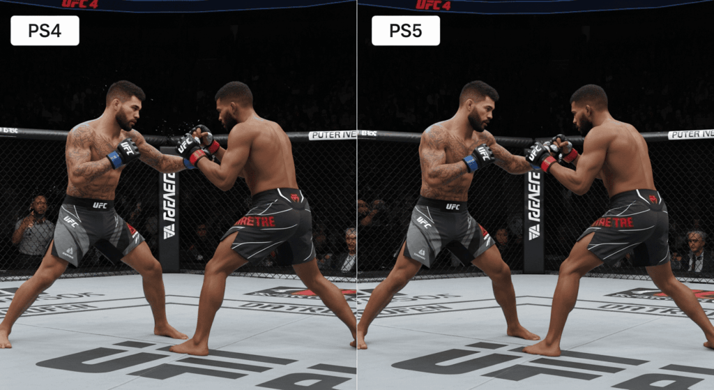 UFC 4 cross gen gameplay showing PS5 running the PS4 version via backward compatibility.